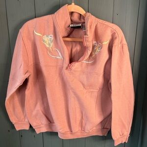 Vintage Jennifer Scott Embroidered Pink Women's Pullover Sweatshirt - Size M